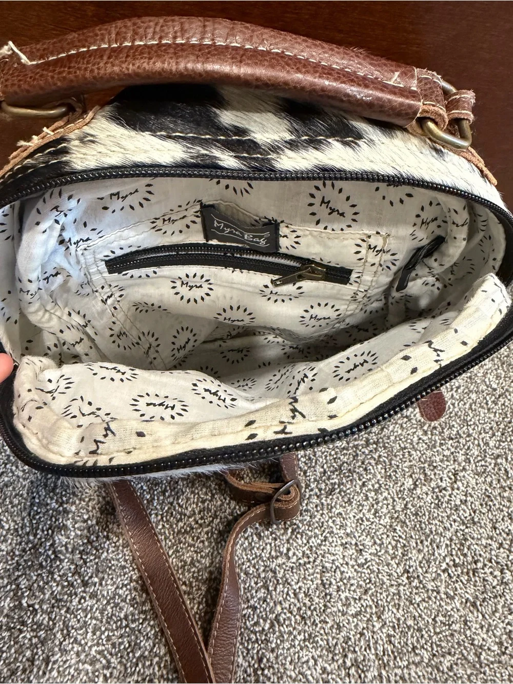 Myra Bag Patchwork Cowhide Mini Backpack - Brown White Black